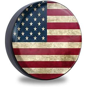 Retro American Flag Spare Tire Cover Fit for Jeep RV Truck SUV Travel Camper Trailer 14",15",16",17",Waterproof and Dustproof Protection Tires (15" for Diameter 27.5"-29.5"/69.85-74.92cm)