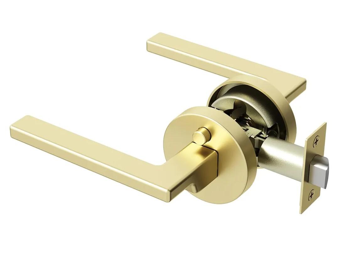 Okun Dune 1-Pack Brushed Champagne Gold Privacy Door Levers – Push Button Lock, Reversible, Sleek Concealed-Mount Design for Bedroom & Bathroom