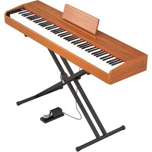 Digital Piano 88 key Semi Weighted Keyboard With X Stand & Sustain Pedal, Full-Size Beginner Electric Piano For Bluetooth, Headphone Mode, USB-MIDI (Brown)