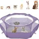 Pawaboo Small Animals Playpen, Waterproof Small Pet Cage Tent with Zippered Cover, Portable Outdoor Yard Fence with 3 Metal Rod for Chick/Kitten/Puppy/Guinea Pig/Rabbits/Hamster/Chinchillas, Purple