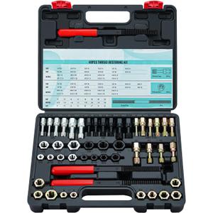 49pcs Thread Chaser Set Metric & SAE Thread Repair Kit with 22 Taps 24 Dies 3 Thread Files UNC UNF & Metric Thread Restorer Tool