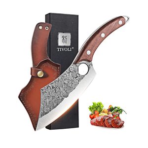 TIVOLI Meat Cleaver Knife, Hand Forged Full Tang Butcher knife for Meat Cutting, High Carbon Steel Viking Knife with Sheath for Kitchen Outdoor Camping BBQ Father's Day Christmas Gift Men Women