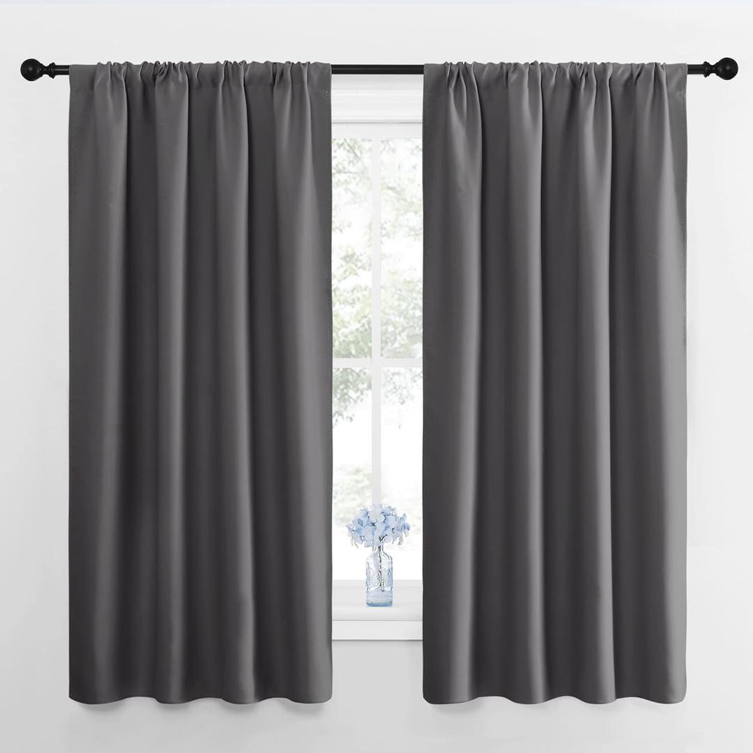 NICETOWN Blackout Curtains Panels for Bedroom - Thermal Insulated Rod Pocket Window Blackout Drapes/Draperies for Living Room (2 Panels, W42 x L63 inches, Grey)