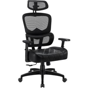 VECELO Swivel Ergonomic High Back Mesh Office Chair with Adjustable Headrest Armrest, Backrest Tilt Function, Lumbar Support for Executive/Computer Desk/Task Work (Dark Black)
