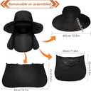 Fishing Hat for Men, UPF 50+ Removable Sun Protection Cap with Face Neck Flap, Hiking & Garden Summer Sun Hat for Women (US, Alpha, One Size, Black) (Black)