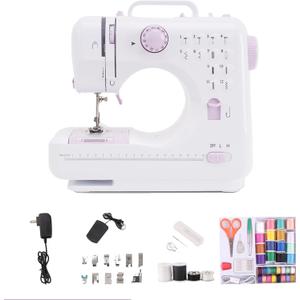 Compact Sewing Machine for Beginners, 12 Built-in Patterns, Lightweight with Reverse Function & Foot Control, for Handcrafting Clothes & Repairs505) (Purple)