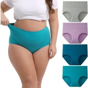 INNERSY Women's Plus Size XL-6XL Cotton Underwear High Waisted Briefs Panties 4-Pack (5X-Large)