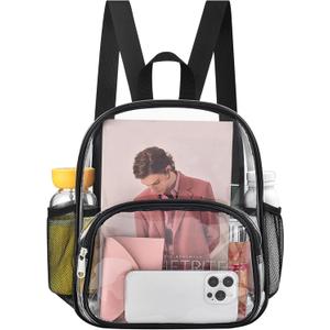 Clear Backpack for Stadium Events Clear Backpack 12x12x6 with Front Pocket for Concert Sport Fashion Women Backpack Events Work Travel (Black)