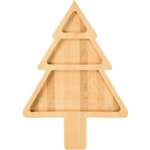Christmas Bamboo Serving Platter Christmas Tree Shape Wooden Serving Tray Multiple Spaces Charcuterie Board Holiday Decorative Serving Appetizer Platters for Home Candy Snack Salad Food,15.6x11x0.79