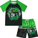 Love Wood Boys Short Sleeve Rash Guard Swimsuit Set with Swim Trunks for 4-14 Years