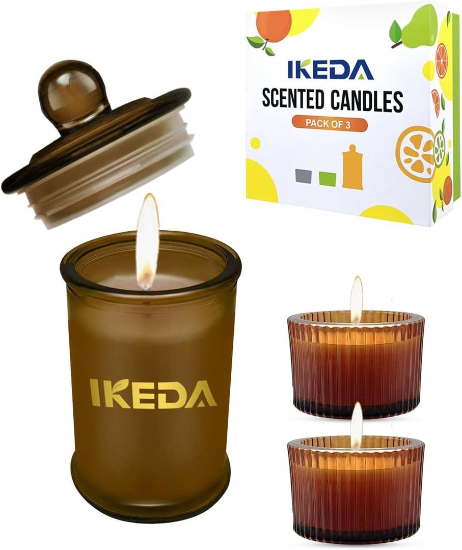 Scented Candles,3pcs Sandwood Lemon Aroma Home Aromatherapy Candles Gifts Set, Scent 80h Long Lasting Burn Time Soy Wax Candle for Bar, Birthday, Valentine, Christmas