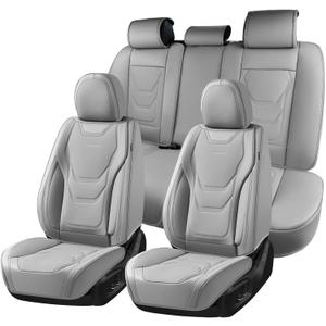Coverado Car Seat Covers Full Sets, 5 Piece Car Seat Protector Waterproof Leather Seat Cushion Universal Fit for Truck Automotive Vehicles Gray