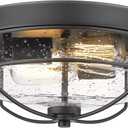 HWH INVESTMENT Flush Mount Ceiling Light Fixtures, 12 inch 2-Light Farmhouse Close to Ceiling Light Fixture with Seeded Glass Shade, Sand Black Finish, 5HTJ7-F BK