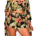 KEYUFANG Women 3 Piece Vocation Outfits Summer Suit Floral Kimono Cardigans Beach Cover Up Crop Cami Top Short Set XL