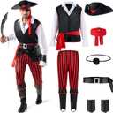 Spooktacular Creations Pirate Costume Men for Halloween Costume, Adult Caribbean Sea Captain Robber Costume (Medium)