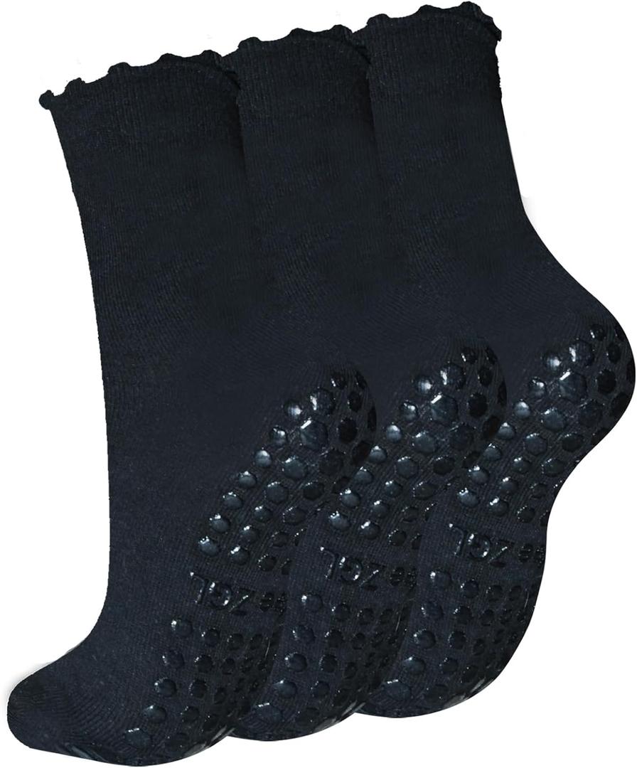 Slouch Yoga Socks,Pilates Women Socks with Non Slip Grippers for Barefoot Ballet Fitness Rehab Hospitals 3 Pairs