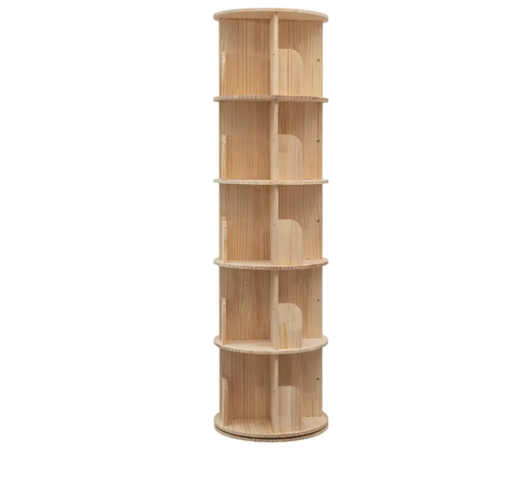 Rotating Bookshelf, 360 Display 5 Tier Floor Standing Bookcase Storage Rack for Kids&Adult, Wood Narrow Book Shelf Organizer for Bedroom, Living Room, Study Room(63 * 17.32 * 17.32inch)