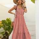 LOLONG Maxi Dress for Women Summer Boho Spaghetti Strap Square Neck Ruffle Beach Sun Dress, M