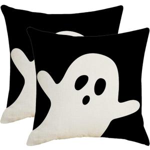 Halloween Pillow Covers 18x18 Set of 2,Ghost Halloween Pillows Decorative Throw Pillow Cover Linen Cushion Case for Home Sofa Couch Indoor Outdoor Halloween Decoration