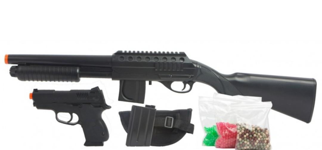 Mossberg Tactical Airsoft Full Stock Shotgun .45 Pistol 2500 BB's Holster TOY