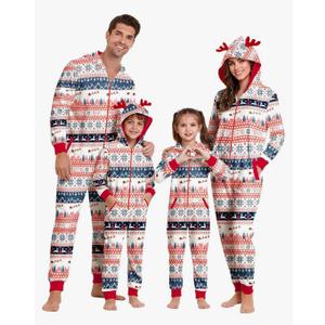Christmas Family Pajamas Onesie Hooded Vacation Novelty Allover Pattern Sleepwear for Me Women Kids (Women M)