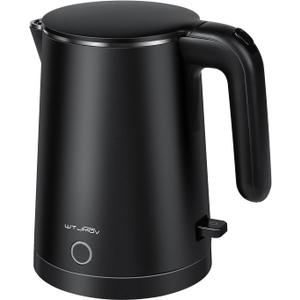 Electric Kettle Stainless Steel, 1.0L Small Water Boiler 1200W Fast Boiling, Double Wall Tea Kettle Pot Automatic Shut Off, Durable Coffee & Tea Maker/Warmer/Heater Black