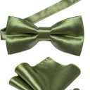 DiBanGu Bow Ties for Men Solid Color Pre-Tied Bow Tie and Pocket Square Cufflinks Formal Tuxedo Bowtie for Wedding Party (Solid Sage Green)