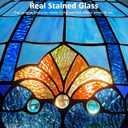 Tiffany Table Lamp 16" Blue Large Stained Glass Desk Reading Light | 2-Lights Handcrafts Antique Style Nightstand Bedside Lamp For Living Room Bedroom Study Office W16" x H23"