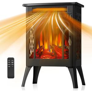 Electric Fireplace Stove, 1500W, Fast Heating, X Infrared Fireplace Heater with Remote Control, 8H Timer, Freestanding Stove with Adjustable 3D Flame Overheat Protection, Indoor Fireplace (Black)