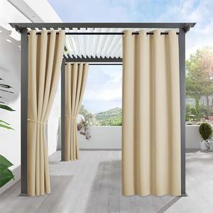 RYB HOME Outdoor Curtains for Patio Waterproof Block Sunlight Thermal Insulated Privacy Assured Thick Outside Curtains for Porch, Gazebo, Pergola, W52" x L84", Biscotti Beige, 1 Panel