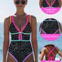 popvil Women One Piece Swimsuit 2026 Tummy Control Sexy Cutout Neon Color Block Bathing Suit Slimming Adjustable Swimwear (Black, L)