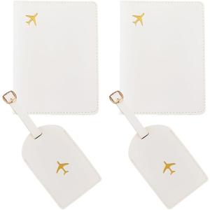 2 Sets Mr and Mrs Honeymoon Passport Wallets Travel Holder PU Leather White Luggage Suitcase Tag Couple Travel Passport Wallet Cover Blocking Card Slots ID Bag for Women Men
