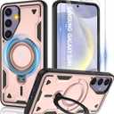 for Samsung Galaxy-S24 Plus Case with Magsafe & [HD Screen Protector×2][Anti-Fingerprint], 360° Metal Rotated Kickstand,Military Grade Shockproof Protective for Galaxy S24 Plus Case,Rose Gold 