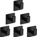 Bath Towel Hook,6 Pack Self Adhesive Square Coat Hooks, Sturdy No Drilling Robe Hook, Heavy Duty Aluminum Clothes Hanger, Wall Hooks for Bathroom Bedroom Kitchen (2 Inch,Black)