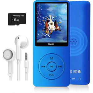 MP3 Player, Music Player with 16GB Micro SD Card, Build-in Speaker/Photo/Video Play/FM Radio/Voice Recorder/E-Book Reader, Supports up to 128GB (Dark Blue)