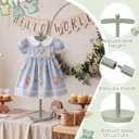 Bucherry Baby Clothes Display Stand Wooden Baby Shower Centerpiece Adjustable Height Circle Shaped Dress Hanger Doll Dress and Outfit Stand Rack Hand Assembled Hangers Display Set (Sage Green,1 Pack)