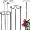 3 Pcs Large Peony Cages and Supports, 31.5"H x 12.6"D Grow Through Plant Support for Outdoor Plants, 7mm Stake Heavy Duty Metal Peony Support Cage Grid Garden Plant Rings Hoops for Large Peonies Rose