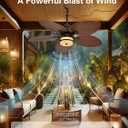 Orison 52'' Outdoor Ceiling Fan with Lights, Tropical Palm Leaf Fan, Wet Rated for Patio, Porch & Gazebo, Dimmable LED, 6-Speed, Remote & App Control, Plug-in/Flush Mount, Bronze