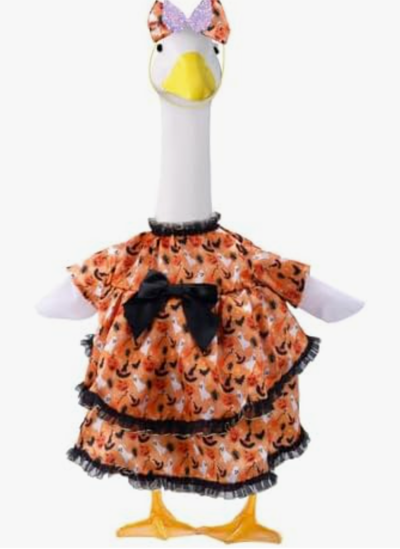 Fukaisu Halloween Goose Outfit, Pumpkins Ghosts Hats Bats with Bow Halloween Costume Porch Garden Costume Outdoor Statues Decoration for 23 in Porch Goose