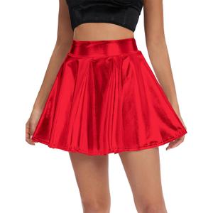 Urban CoCo Women's Shiny Flared Pleated Mini Skater Skirt (Medium)