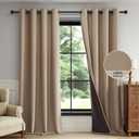 FMFUNCTEX 100% Brown Blackout Curtains for Bedroom, Solid Weave Textured Geometric Weave Curtains 90 Inches Long Thermal Insulated Curtains Living Room, Black Out Drapery Grommet 2 Panels