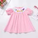 ODASDO Baby Girls Toddler Kids Smocked Bishop Dress Embroidery Short Sleeve A-line Birthday Party Dresses Summer Clothes (Pink)