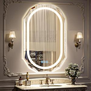 24"X36" Oval LED Bathroom Mirror with Lights, Frameless Vanity LED Mirror for Bathroom with Beveled Edge, Backlit Anti-Fog, Dimmable, 3 Colors, Memory Function, Tempered Glass, Shatter-Proof
