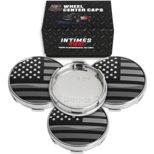 InTimesAuto 55MM 2.15 Inch Wheel Center Caps for Ford 6M211003AA Rim Wheel Center Hub Caps, Pack of 3 Chrome with American Flag