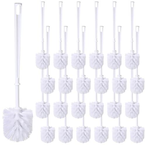 Mimorou 12 Pcs White Toilet Brush, Bathroom Toilet Bowl Brush, Soft Bristle Long Handle Plastic Toilet Scrubber for Bathroom