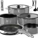 Pro DUXANO 12PC Nonstick Pots and Pans Set&Hybrid 3-Ply Stainless Steel Skillet, High Heat Sear&Fry, 2-Layer Ceramic Induction Cookware, 9H Scratch-Resistant&Anti-Warp,PFAS Free,All Cooktop/Dishwasher (Charcoal Gray)