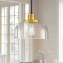 Emak Black and Gold Pendant Lights, 10 Inch Large Pendant Light Fixtures with Clear Glass Shade, Modern Farmhouse Island Lights for Kitchen, Dining Room, Bathroom, Bar, PL131-BKBGD-CG