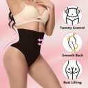 Thong Shapewear Tummy Control, High Waist Underwear Panties Super Comfort Womens Thong Underwear (Black, L)