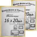 16x20 Picture Frames 2 Pack Hatter-Resistant Plexiglas Display Photo Frames, Vertical & Horizontal Wall Hanging Home Decor Gold