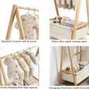 Baby Clothing Rack for Baby Shower, Pets Clothes Rack with Storage Box & Hanging Rod for Dogs/Cats, Mini Dolls Closet Rack, Wooden Baby Shower Rack for Nursery Room (Natural)